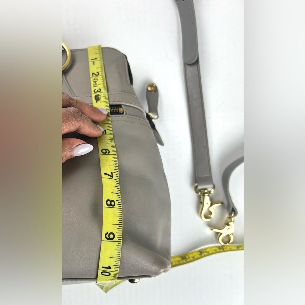 Modalu London Leather Satchel Taupe/Grey Gold Hardware Double Zip Bag - Picture 14 of 16